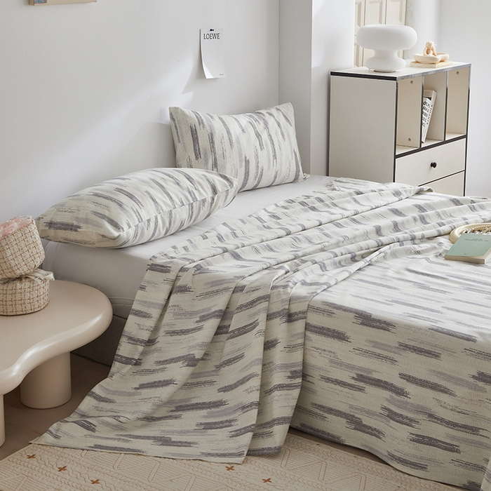 91家纺网 家纺一手货源 找家纺 怡家居 2025新款全棉老粗布床单床笠三件套 时空-灰