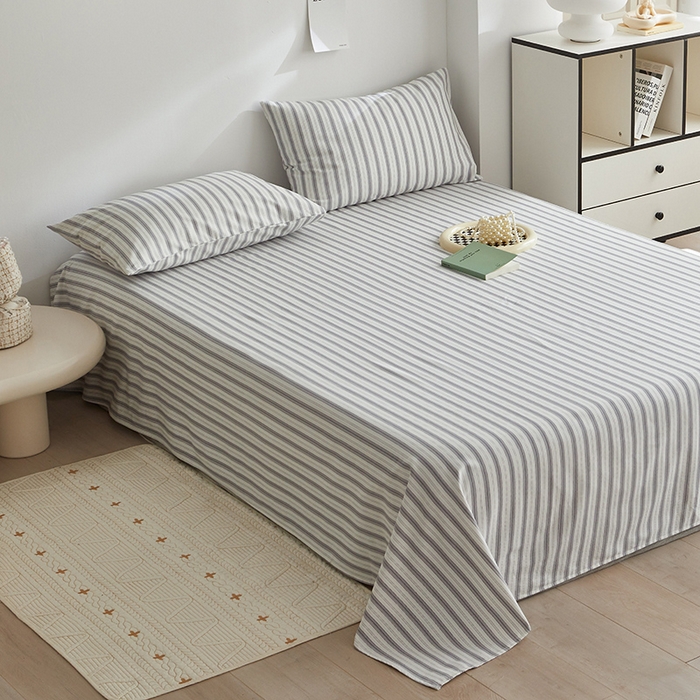 91家纺网 家纺一手货源 找家纺 怡家居 2025新款全棉老粗布床单床笠三件套 初夏-灰