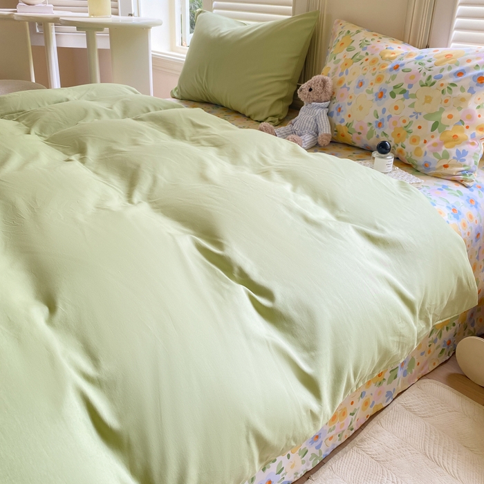 91家纺网 家纺一手货源 找家纺 黑马家居 2025新款全棉喷气13070印花单被套 田苑小风 绿