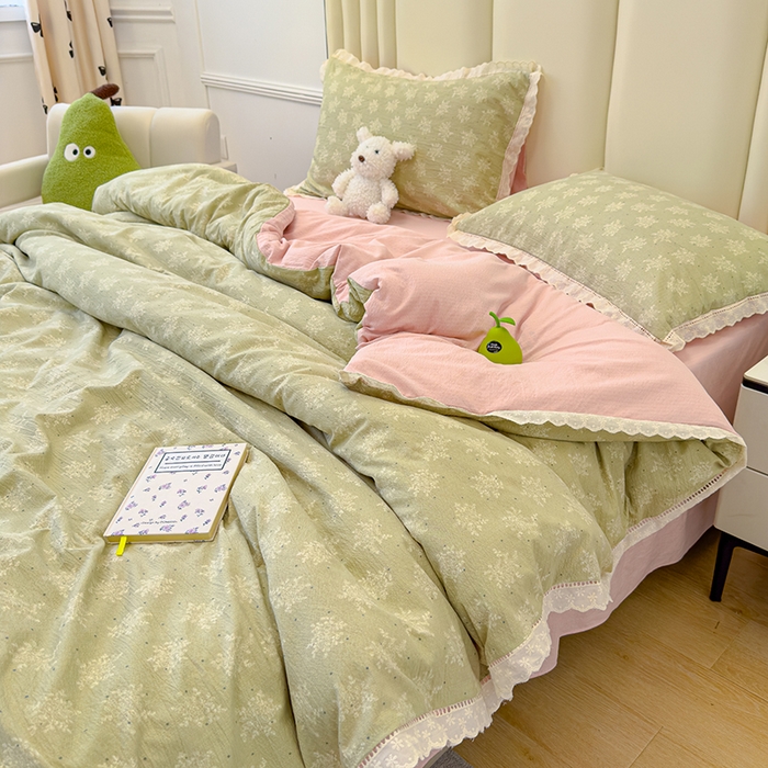 91家纺网 家纺一手货源 找家纺 竹合家纺 2025新款云感皱皱四件套-镂空花边款法式 花边款-陌上