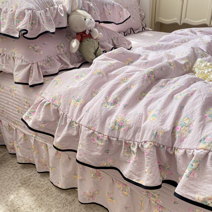 91家纺网 家纺一手货源 找家纺 2025新款云感双层纱夏被四件套-床盖款 奶油味的暗恋