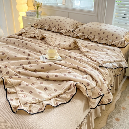 91家纺网 家纺一手货源 找家纺 （总）希朵家纺 2025新款木棉皱皱纱多功能床盖四件套