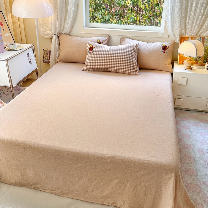 91家纺网 家纺一手货源 找家纺 徕米家居  2025新款色织全棉水洗棉毛巾绣四件套 奔跑小狗-卡其