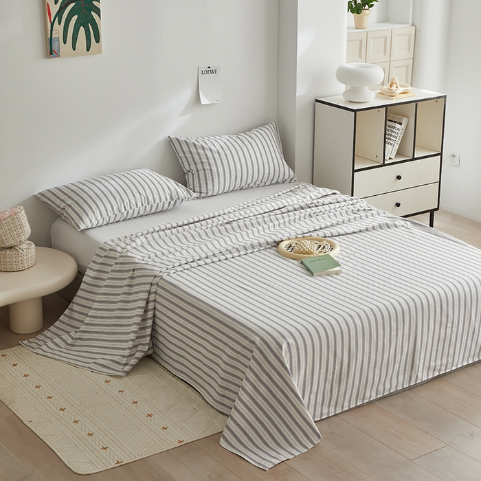 91家纺网 家纺一手货源 找家纺 怡家居 2025新款全棉老粗布床单床笠三件套 初夏-灰