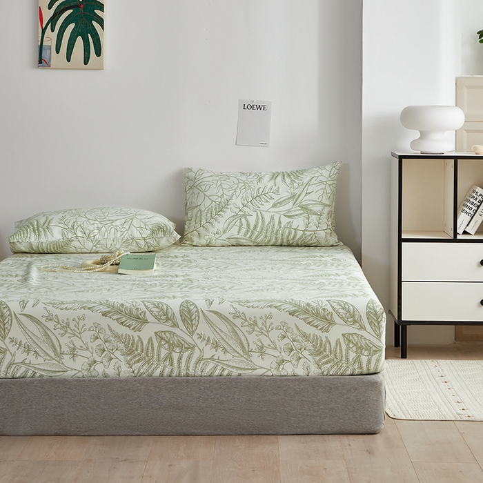 91家纺网 家纺一手货源 找家纺 怡家居 2025新款全棉老粗布床单床笠三件套 云锦-绿