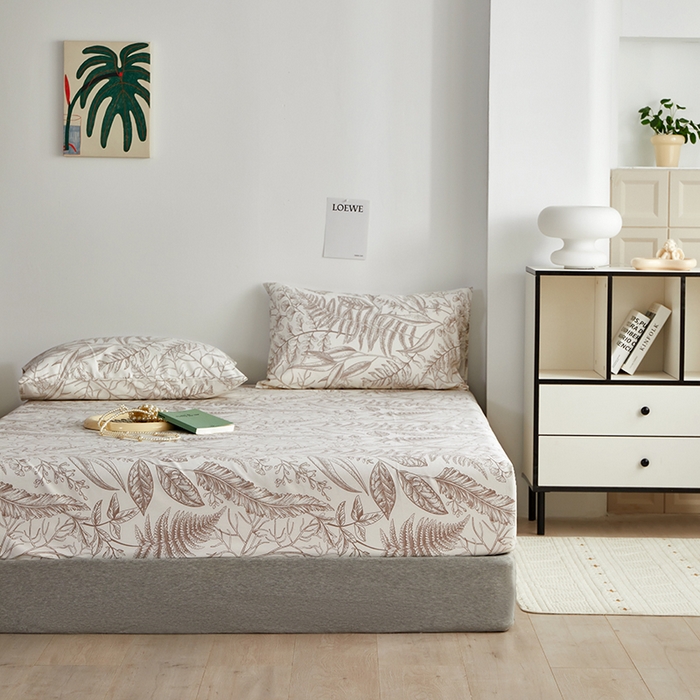 91家纺网 家纺一手货源 找家纺 怡家居 2025新款全棉老粗布床单床笠三件套 云锦-咖