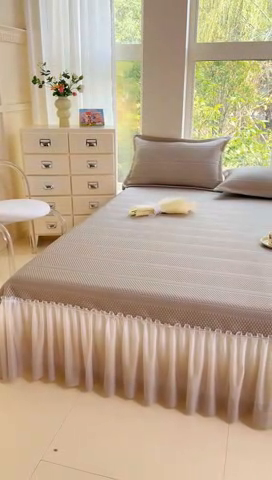 91家纺网 家纺一手货源 找家纺 慧菲 2025新款渐变床裙PE高分子凉感席床裙凉席三件套  香槟咖