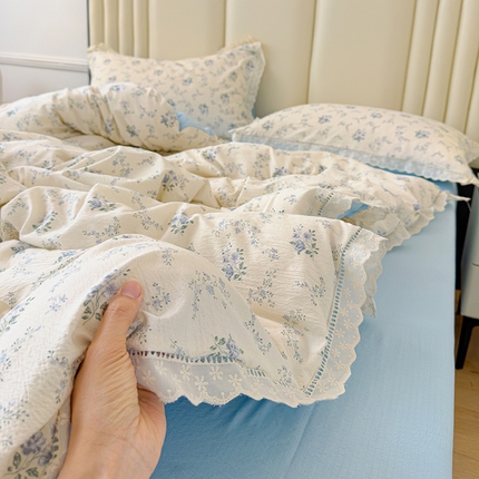 竹合家纺 2025新款云感皱皱四件套-镂空花边款法式 花边款-兰亭序