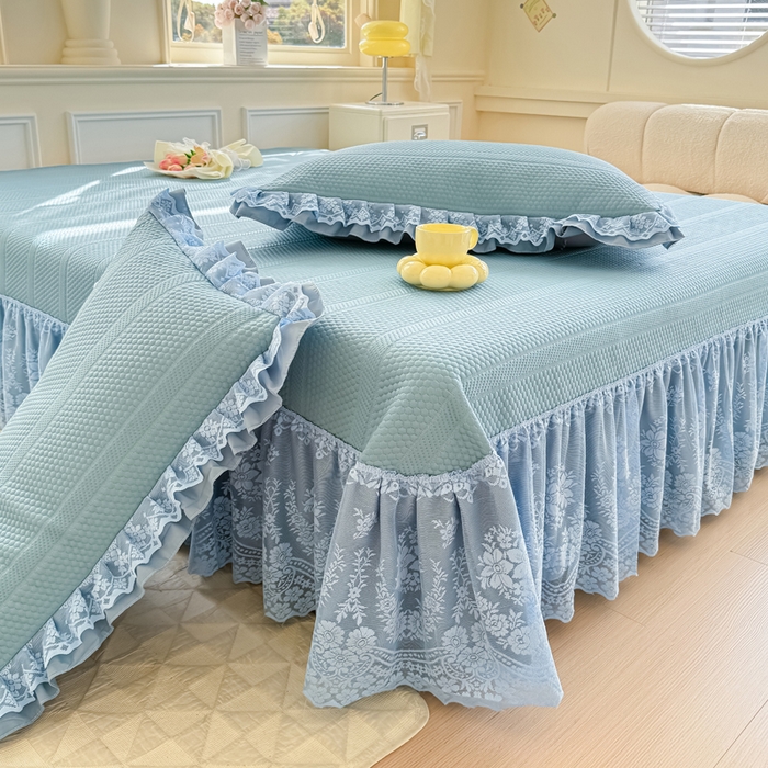 91家纺网 家纺一手货源 找家纺 慧菲  2025新款PE高分子凉感席床裙凉席三件套 【6-7斤】 海盐蓝