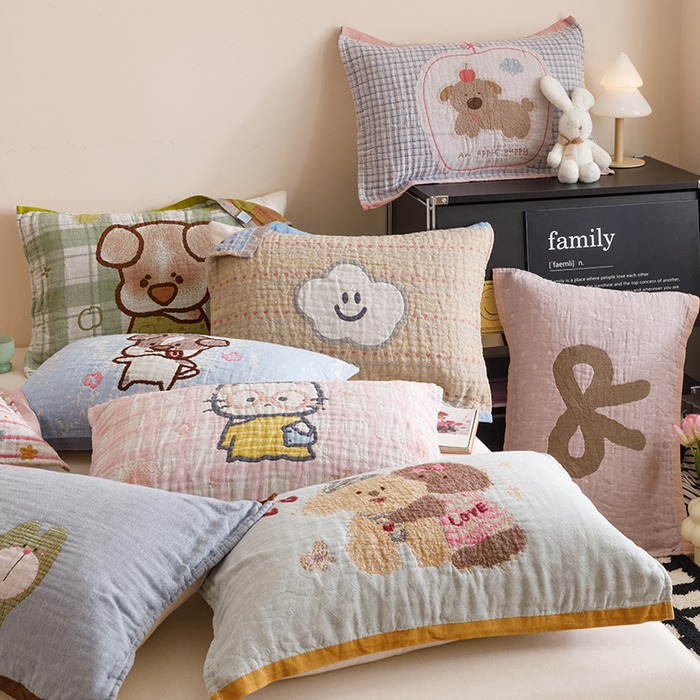 91家纺网 家纺一手货源 找家纺 2025新款纯棉全棉纱布枕巾一对装全棉四层纱布 组合