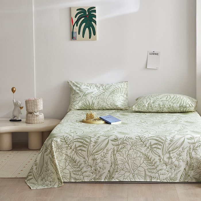 91家纺网 家纺一手货源 找家纺 怡家居 2025新款全棉老粗布床单床笠三件套 云锦-绿