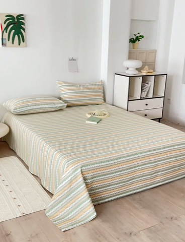 91家纺网 家纺一手货源 找家纺 怡家居 2025新款全棉老粗布床单床笠三件套 微风