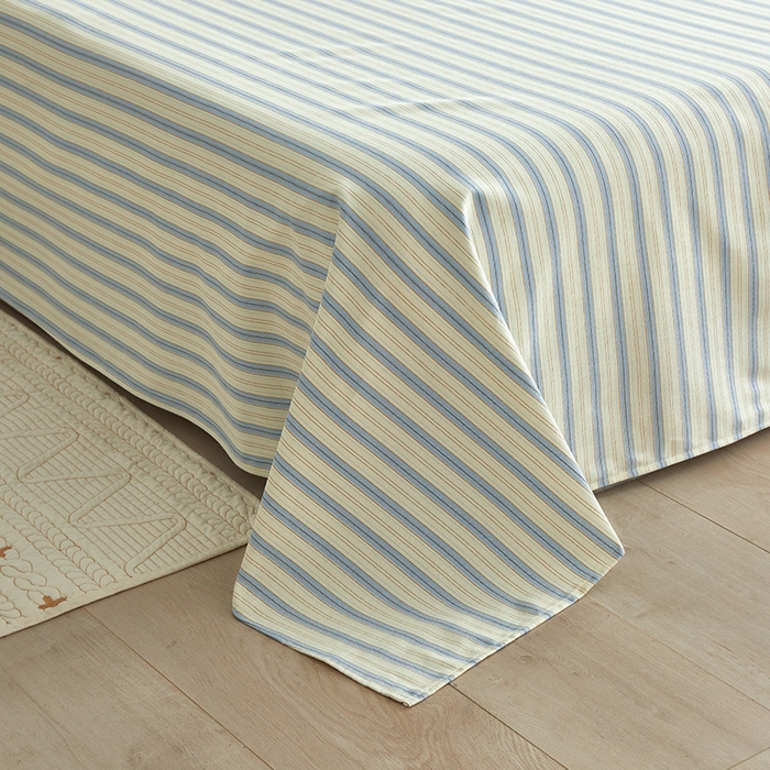 91家纺网 家纺一手货源 找家纺 怡家居 2025新款全棉老粗布床单床笠三件套 初夏-蓝