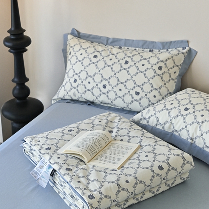 91家纺网 家纺一手货源 找家纺 金喜 2025新款天丝棉大豆印花夏凉被夏被四件套 蓝调