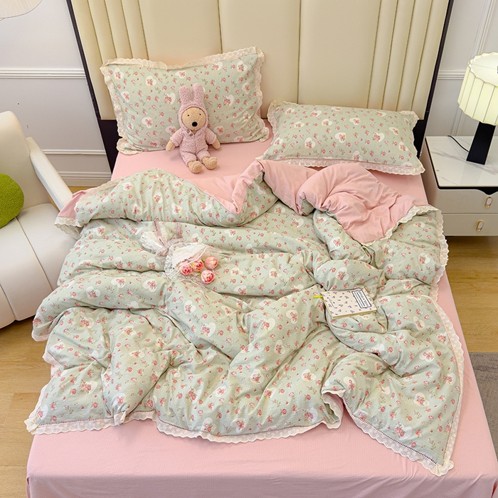 91家纺网 家纺一手货源 找家纺 竹合家纺 2025新款云感皱皱四件套-镂空花边款法式 花边款-情人恰恰