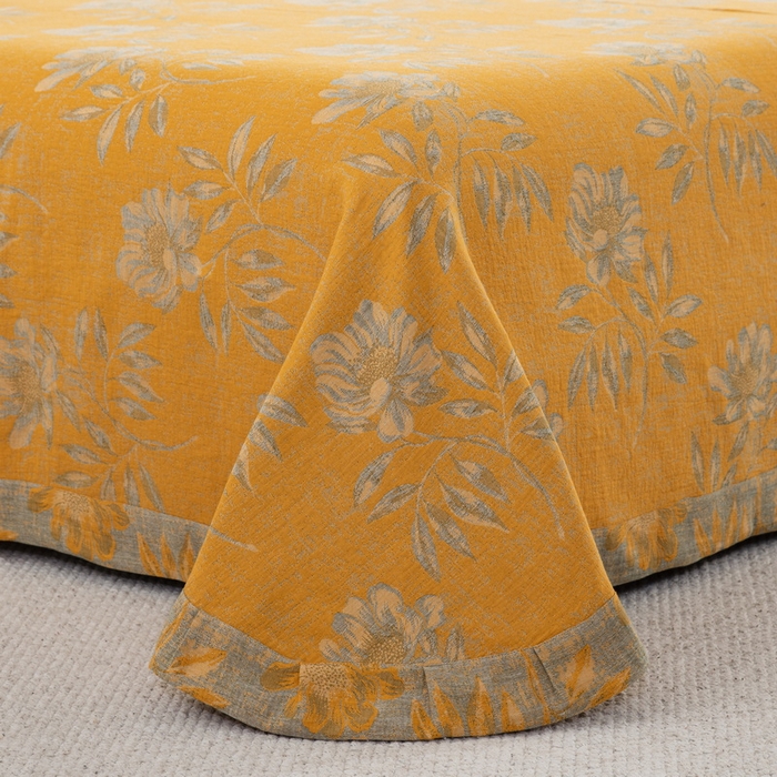 91家纺网 家纺一手货源 找家纺 鲁爱家纺供货 2025新款全棉色织双层纱纽扣款四件套 国色天香-栀子黄