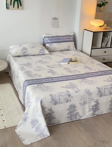 91家纺网 家纺一手货源 找家纺 怡家居 2025新款全棉老粗布床单床笠三件套 无垠