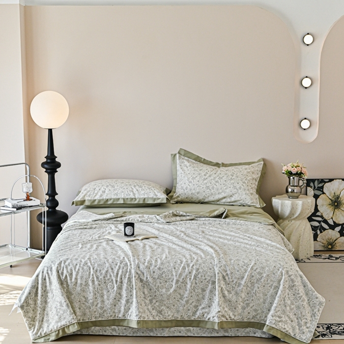 91家纺网 家纺一手货源 找家纺 金喜 2025新款天丝棉大豆印花夏凉被夏被四件套 墨花