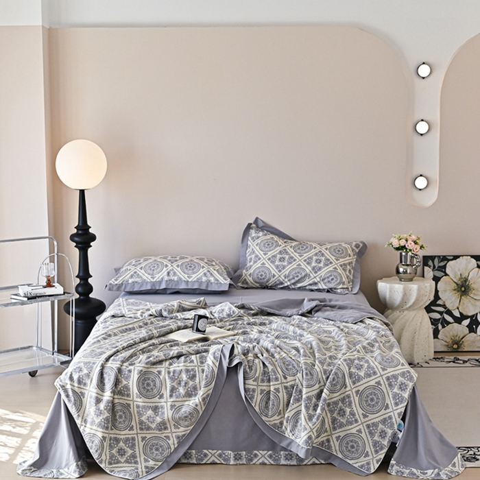 91家纺网 家纺一手货源 找家纺 金喜 2025新款天丝棉大豆印花夏凉被夏被四件套 莱雅