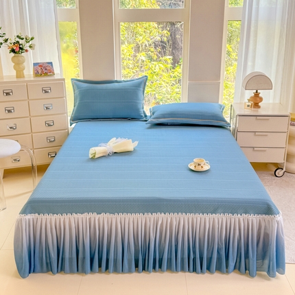 慧菲 2025新款渐变床裙PE高分子凉感席床裙凉席三件套  天空蓝