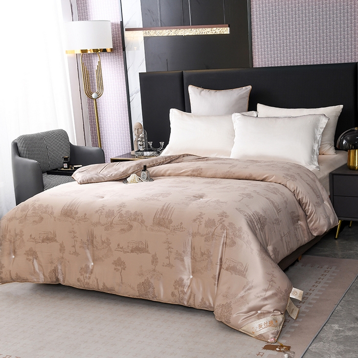 91家纺网 家纺一手货源 找家纺 鑫田家纺 2025新款天丝蚕丝被100%柞蚕丝夏被莱赛尔天丝数码印花 香槟