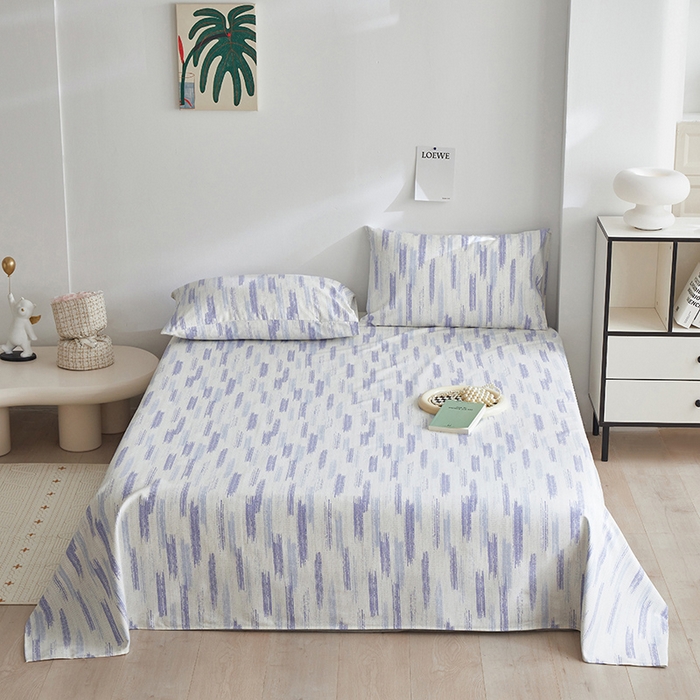 91家纺网 家纺一手货源 找家纺 怡家居 2025新款全棉老粗布床单床笠三件套 时空-蓝