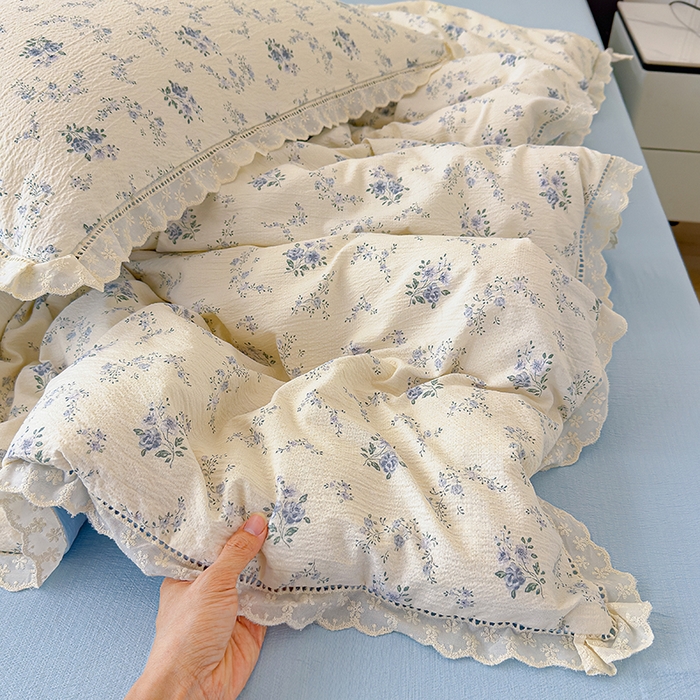 91家纺网 家纺一手货源 找家纺 竹合家纺 2025新款云感皱皱四件套-镂空花边款法式 花边款-兰亭序