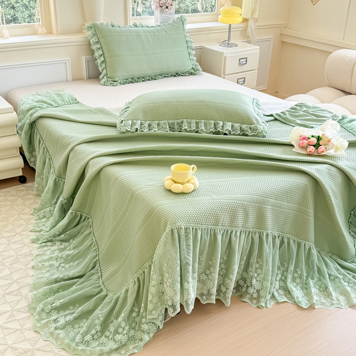 91家纺网 家纺一手货源 找家纺 慧菲  2025新款PE高分子凉感席床裙凉席三件套 【6-7斤】 清新绿