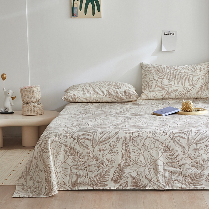 91家纺网 家纺一手货源 找家纺 怡家居 2025新款全棉老粗布床单床笠三件套 云锦-咖