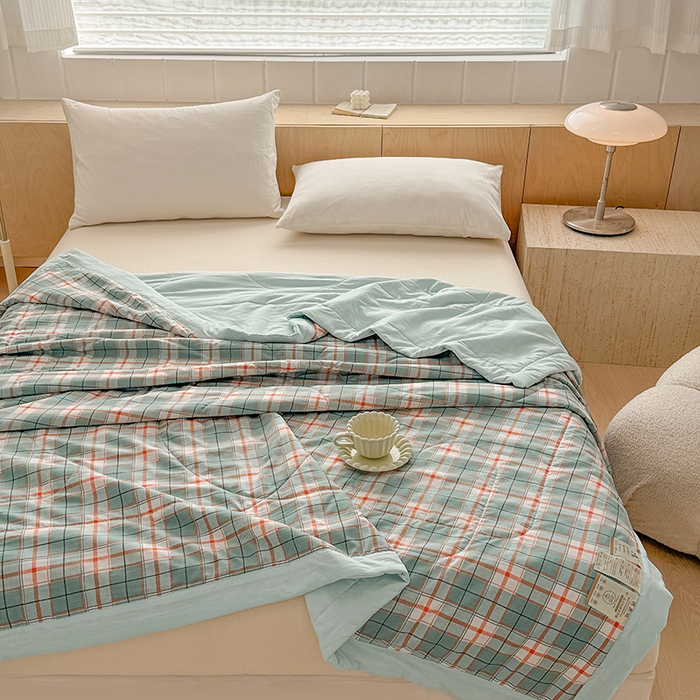 91家纺网 家纺一手货源 找家纺 博弈家纺 2025新款水洗棉棉花夏被 芸绿