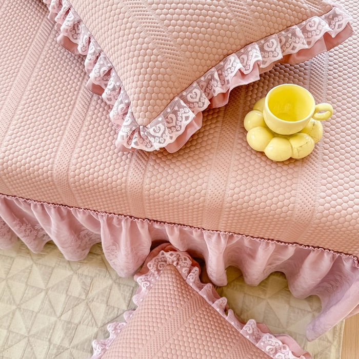 91家纺网 家纺一手货源 找家纺 慧菲  2025新款PE高分子凉感席床裙凉席三件套 【6-7斤】 粉豆沙