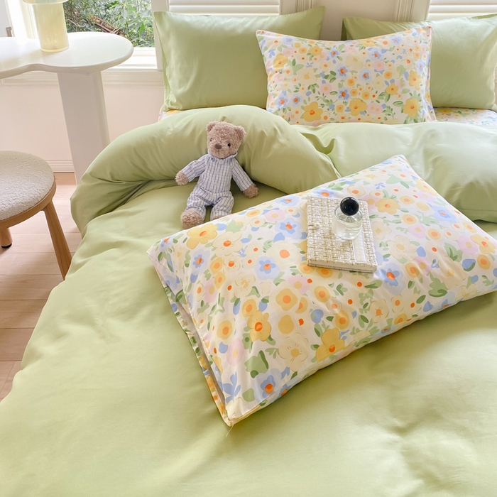 91家纺网 家纺一手货源 找家纺 黑马家居 2025新款全棉喷气13070印花单被套 田苑小风 绿