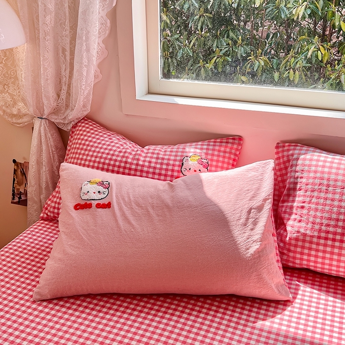 91家纺网 家纺一手货源 找家纺 徕米家居  2025新款色织全棉水洗棉毛巾绣四件套 开心KT