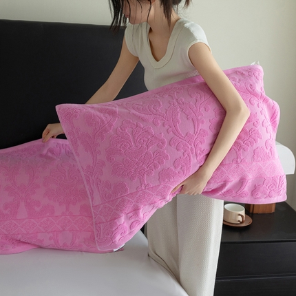 乐家毛巾被（工厂自产自销） 2025新款纯棉浮雕老式枕巾 粉色