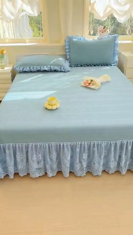91家纺网 家纺一手货源 找家纺 慧菲  2025新款PE高分子凉感席床裙凉席三件套 【6-7斤】 海盐蓝