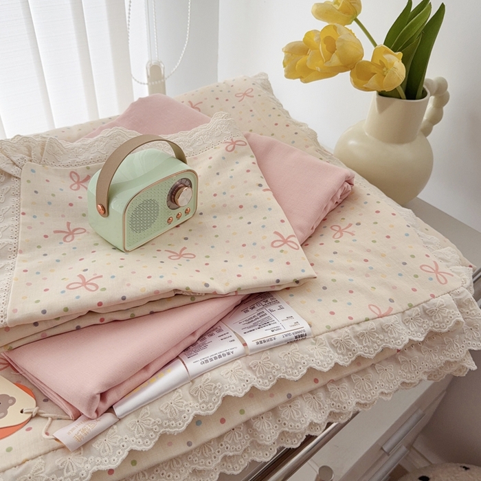 91家纺网 家纺一手货源 找家纺 于果2025新款双层纱花边款夏被 奶油派