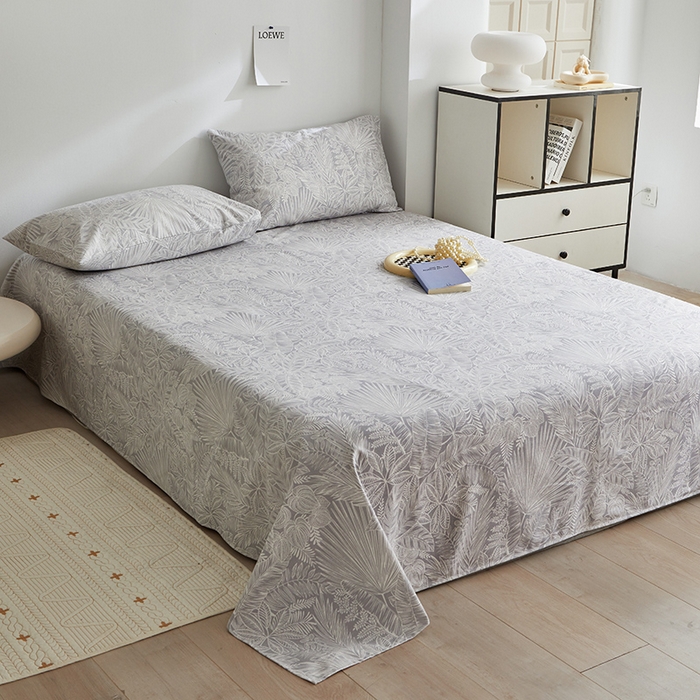 91家纺网 家纺一手货源 找家纺 怡家居 2025新款全棉老粗布床单床笠三件套 染心-灰