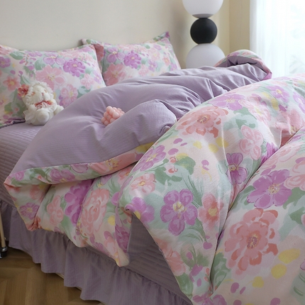 人人爱家纺 2025新款皱皱纱床盖四件套 韵染斑斓