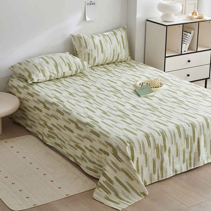 91家纺网 家纺一手货源 找家纺 怡家居 2025新款全棉老粗布床单床笠三件套 时空-绿