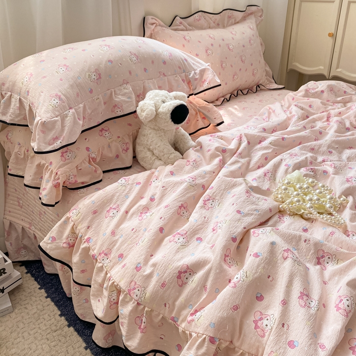 91家纺网 家纺一手货源 找家纺 2025新款云感双层纱夏被四件套-床盖款 小美冰激凌