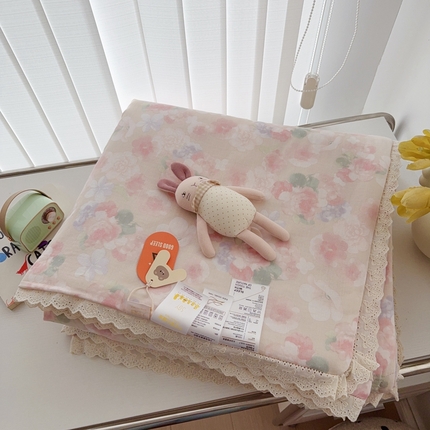 于果2025新款双层纱花边款夏被 潮汐月影