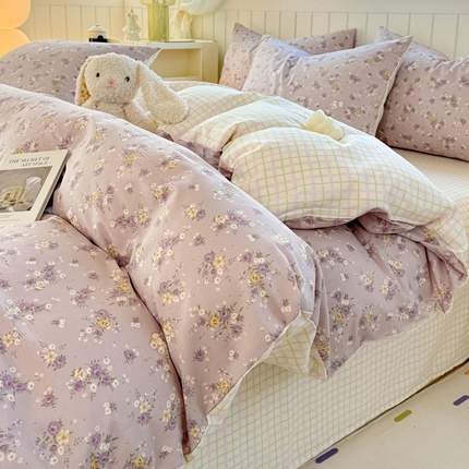 黑马家居 2025新款全棉喷气13070印花四件套 花园小熊