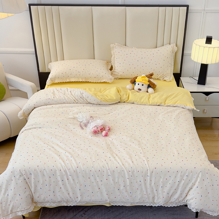 91家纺网 家纺一手货源 找家纺 竹合家纺 2025新款云感皱皱四件套-镂空花边款法式 花边款-芝士奶酪