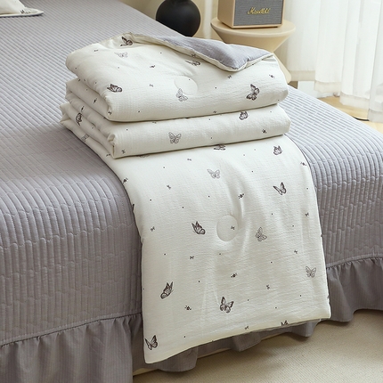 人人爱家纺 2025新款皱皱纱床盖夏被四件套 蝴蝶梦