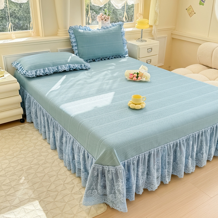 91家纺网 家纺一手货源 找家纺 慧菲  2025新款PE高分子凉感席床裙凉席三件套 【6-7斤】 海盐蓝