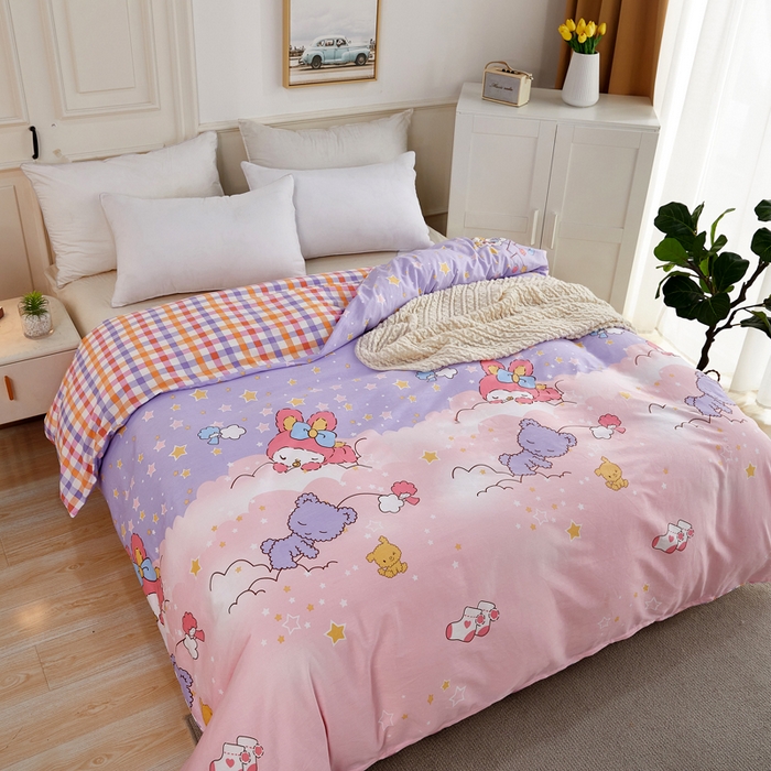 91家纺网 家纺一手货源 找家纺 依庭 2025新款全棉印花花卉款四件套单品系列-单被套 晚安宝贝