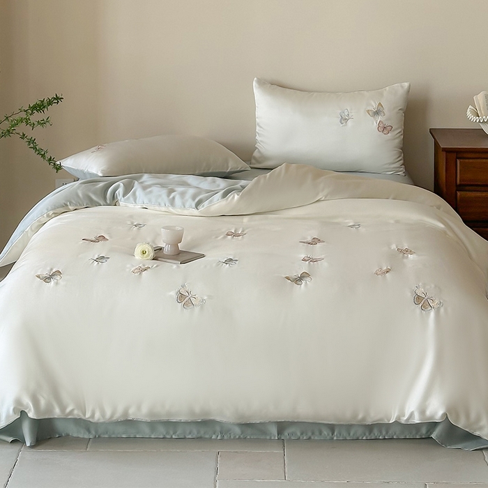 91家纺网 家纺一手货源 找家纺 2025新款奥地利60支兰精天丝蝴蝶套件-晨曦 晨曦-白