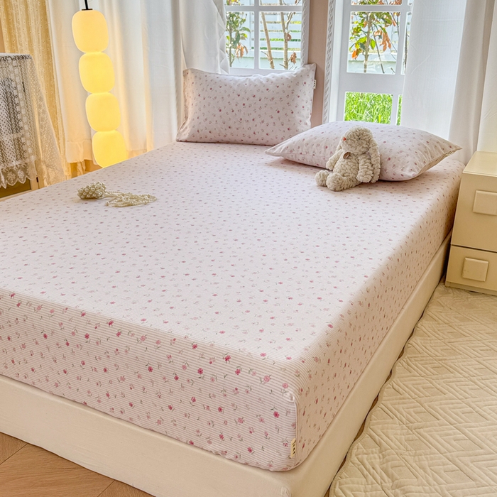 91家纺网 家纺一手货源 找家纺 2025新款老粗布三件套-床笠款 花遇