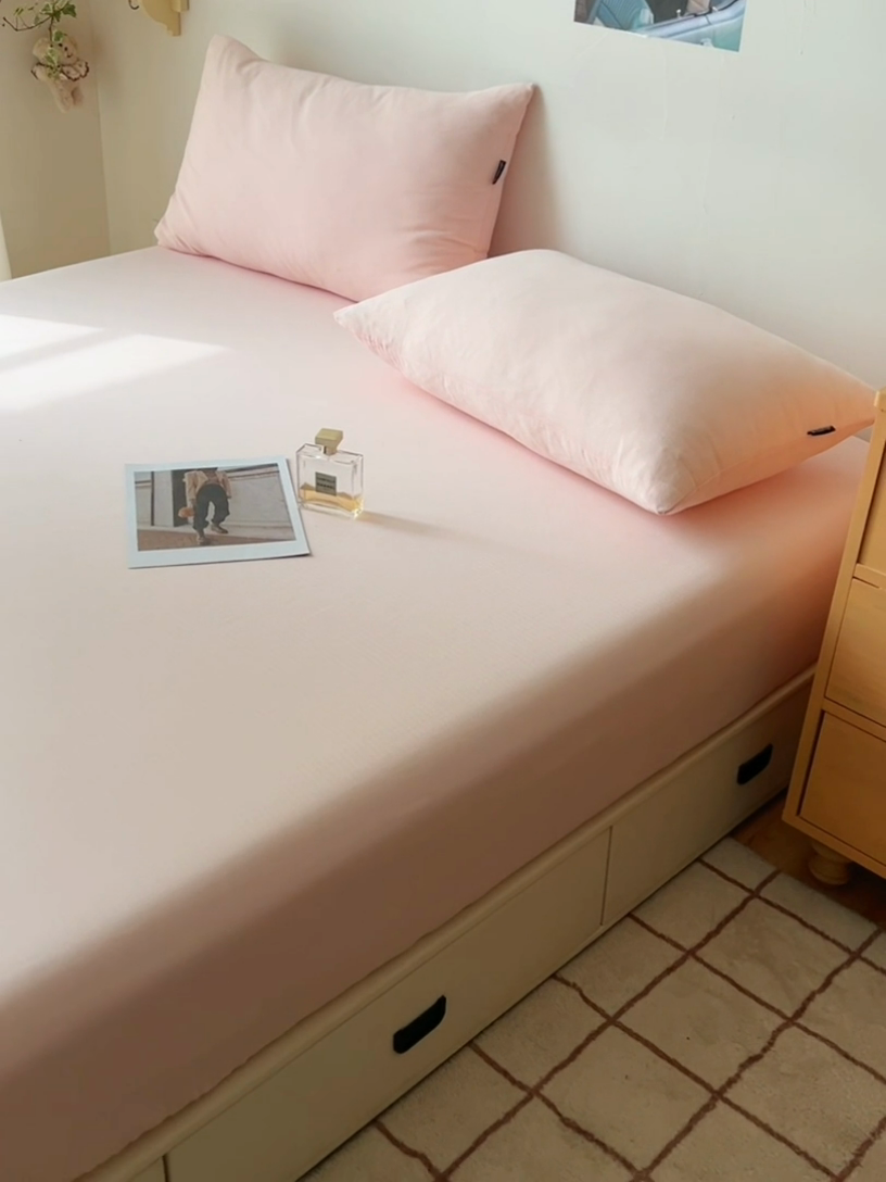 91家纺网 家纺一手货源 找家纺 蜜宿 2025新款A类全棉人字纹床笠（加高） 床笠：樱粉