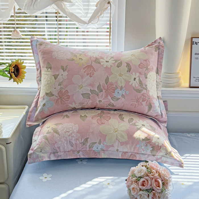 91家纺网 家纺一手货源 找家纺 依庭 2025新款全棉印花花卉款四件套单品系列-单枕套 晚色芳莲